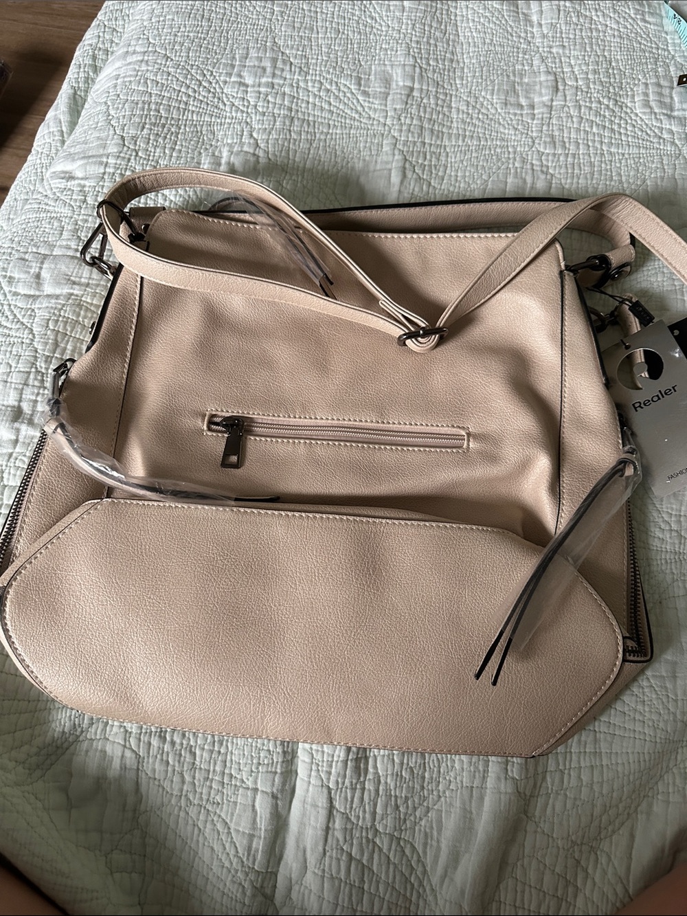 Realer Women's Cream Large Shoulder Bag/ Satchel. Great Fall Purse!